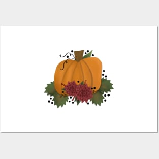 Fall Pumpkin Floral Posters and Art